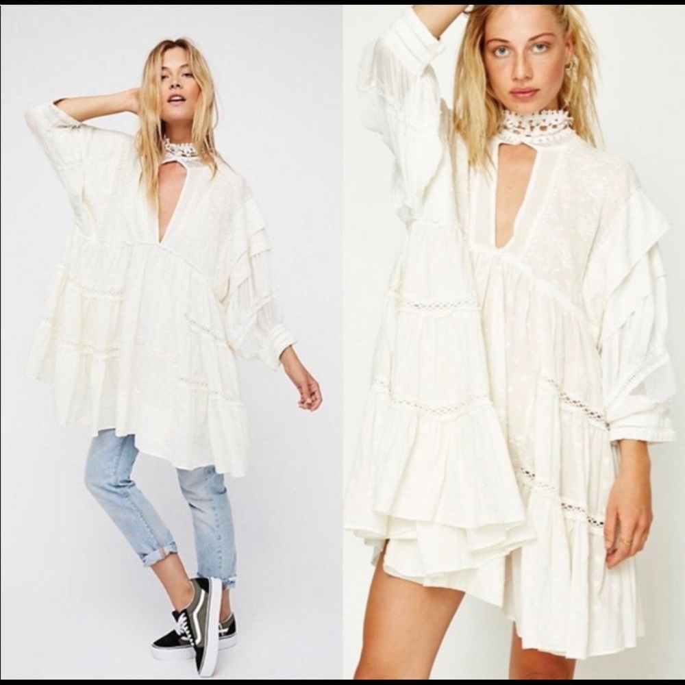 RARE Free People Victorian Heartbreaker Mini Dress white size small